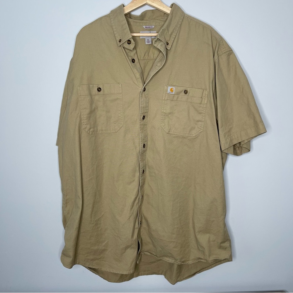 Men’s Khaki relaxed‎ fit xxl 2xl Carhartt short sleeved button up down shirt